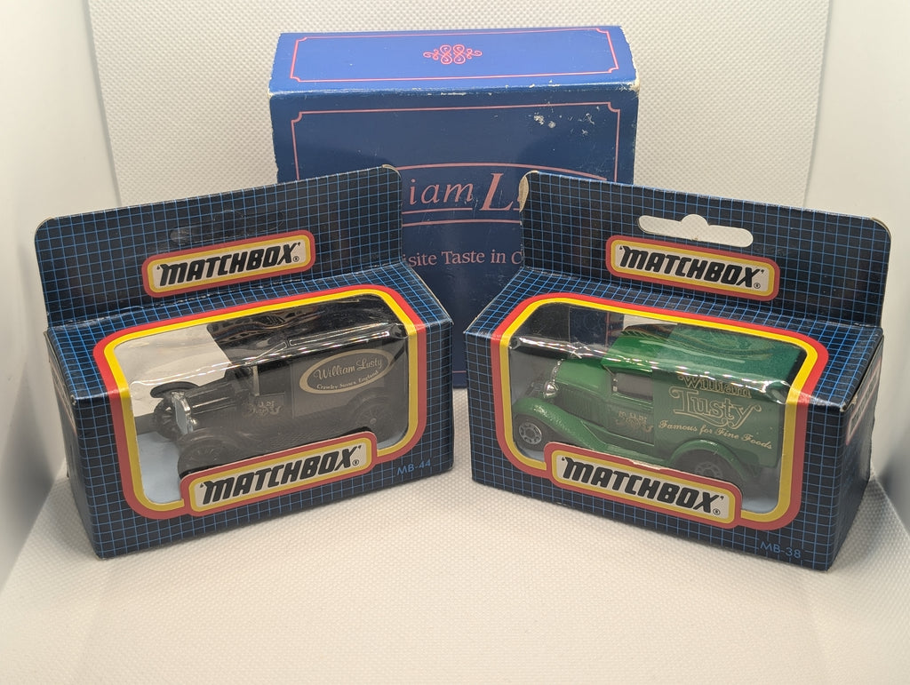 Vintage Matchbox 2-Piece Gift Set - William Lusty "Exquisite Taste in Cakes" - Ford Model A & Model T Vans - Boxed