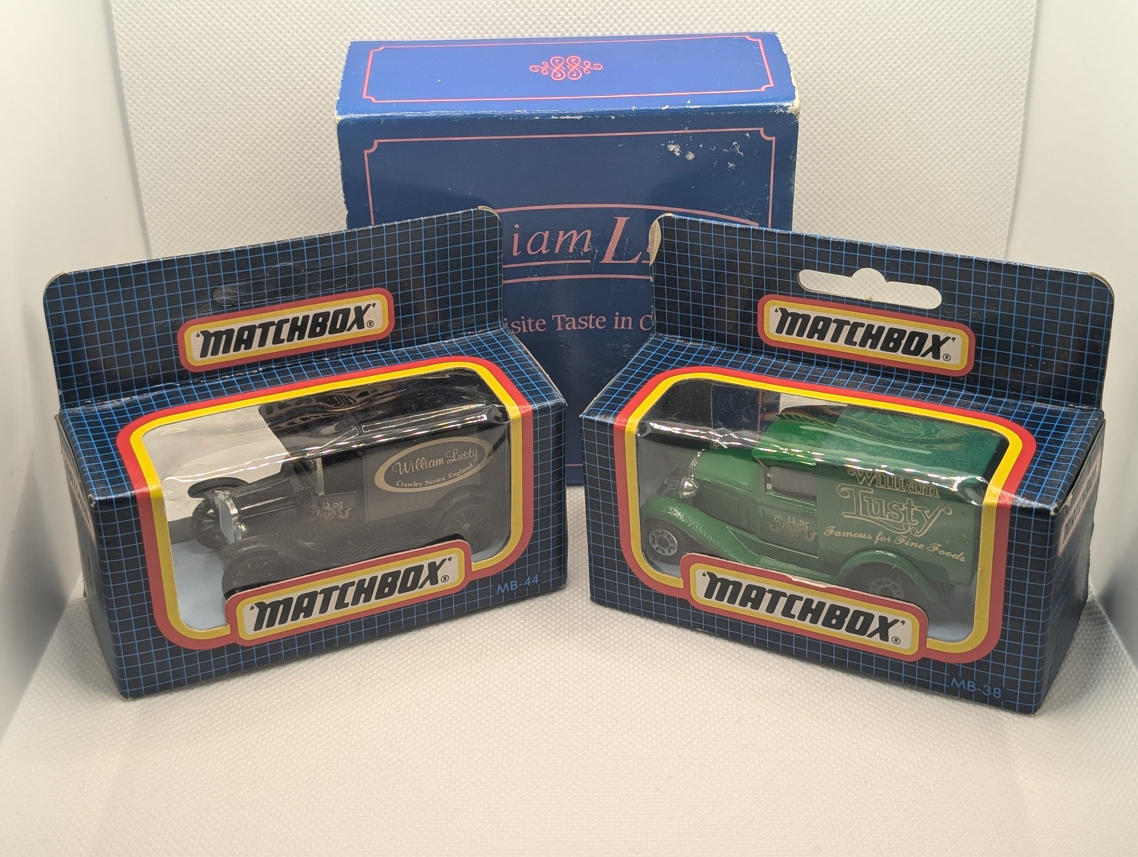 Vintage Matchbox 2-Piece Gift Set - William Lusty "Exquisite Taste in Cakes" - Ford Model A & Model T Vans - Boxed