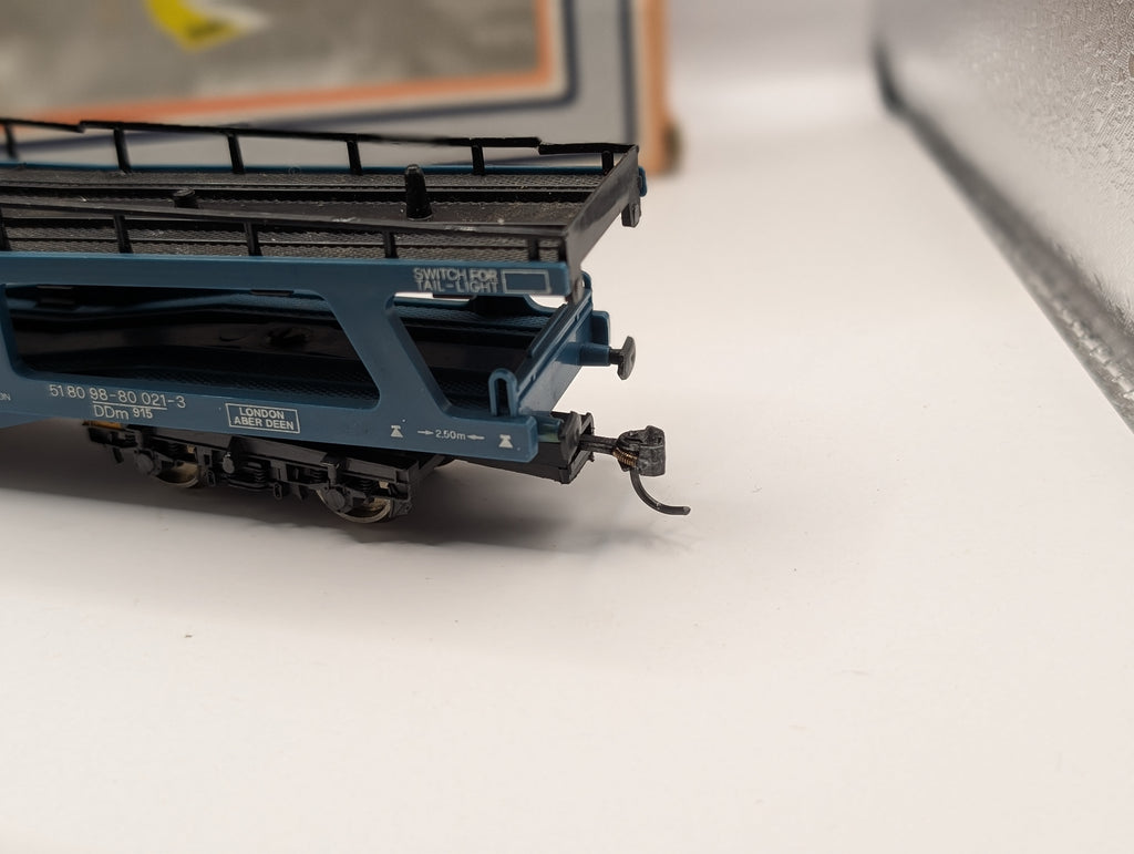 Lima OO Gauge Blue Bogie Car Transporter Wagons Pair - Kadee Modified - Boxed (Spares/Repair)