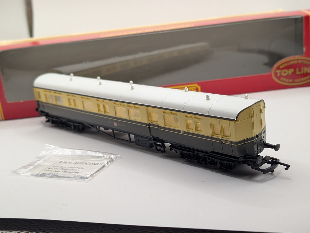 Hornby R4025 OO Gauge GWR Collett Autocoach (Auto Trailer) – Pre-Owned, Very Good Boxed Condition with Unopened Handrails