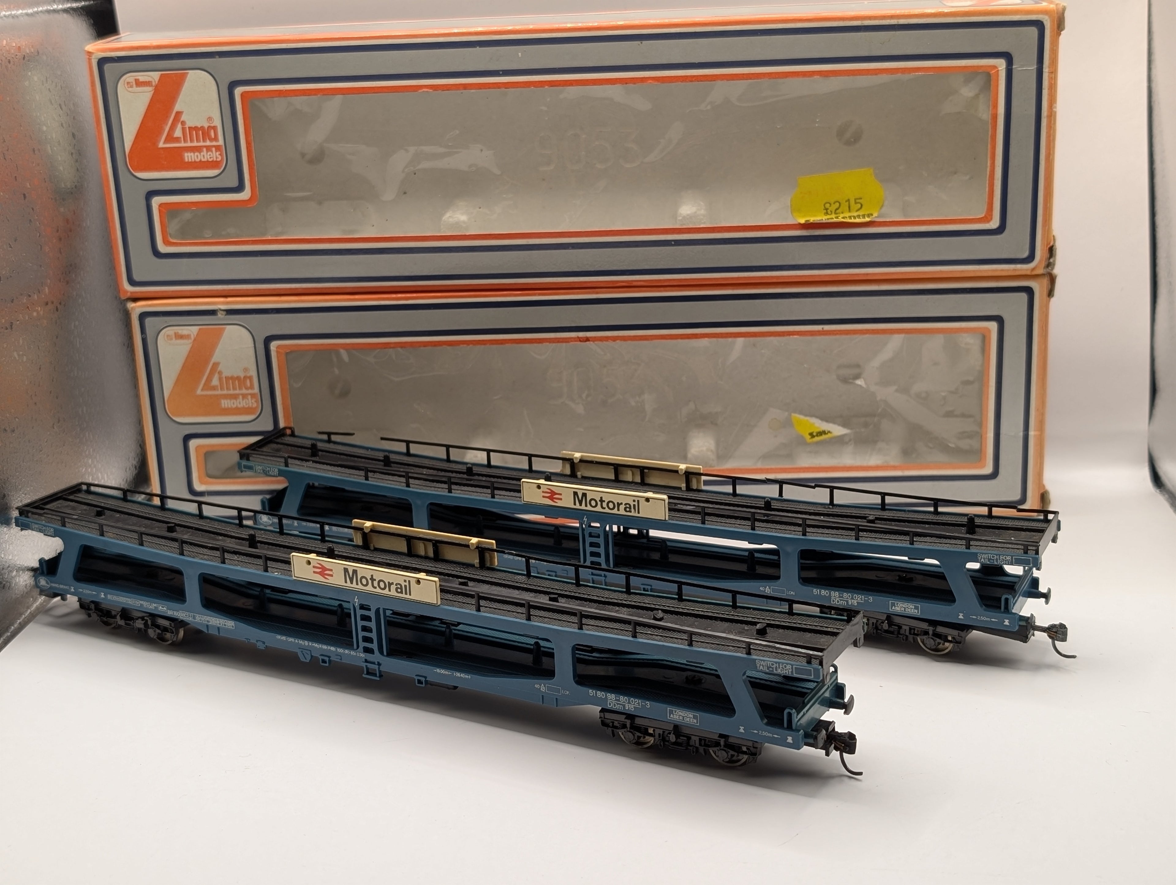 Lima OO Gauge Blue Bogie Car Transporter Wagons Pair - Kadee Modified - Boxed (Spares/Repair)