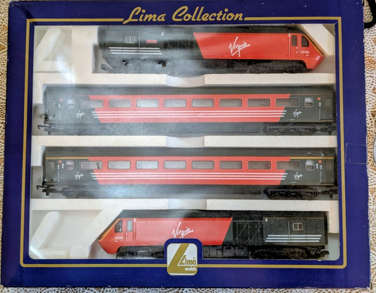 Pre-owned Lima L149916 OO gauge Class 43 HST in Virgin livery 4 car train pack 43160 & 43090 "Storm Force", boxed