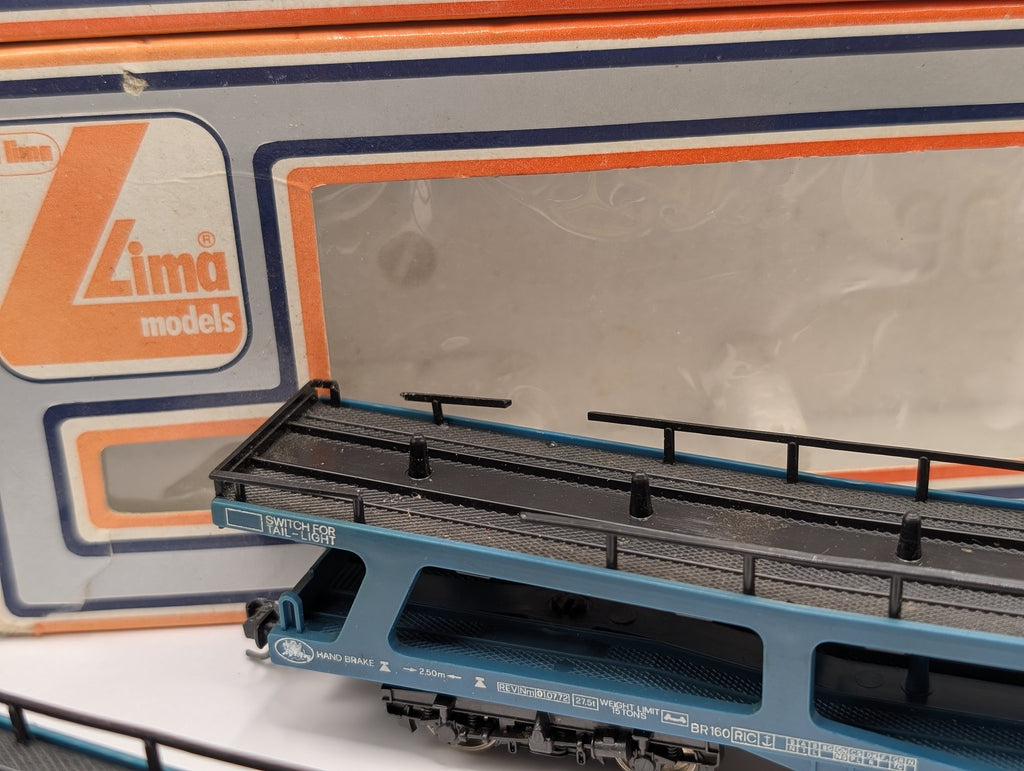 Lima OO Gauge Blue Bogie Car Transporter Wagons Pair - Kadee Modified - Boxed (Spares/Repair)