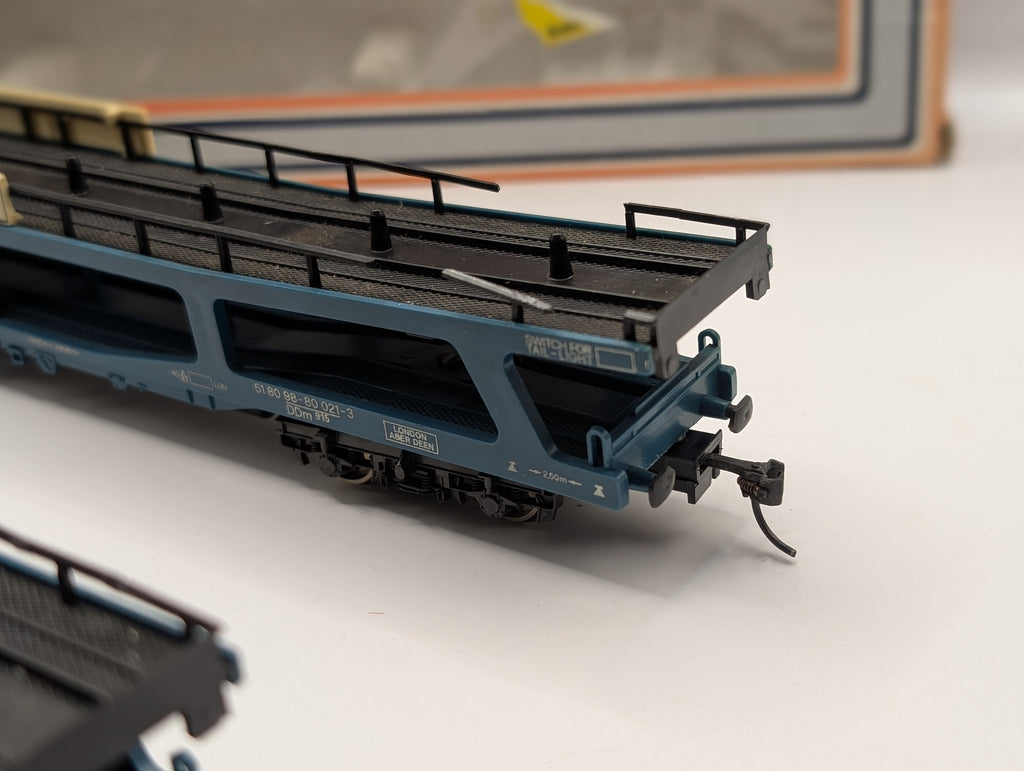 Lima OO Gauge Blue Bogie Car Transporter Wagons Pair - Kadee Modified - Boxed (Spares/Repair)