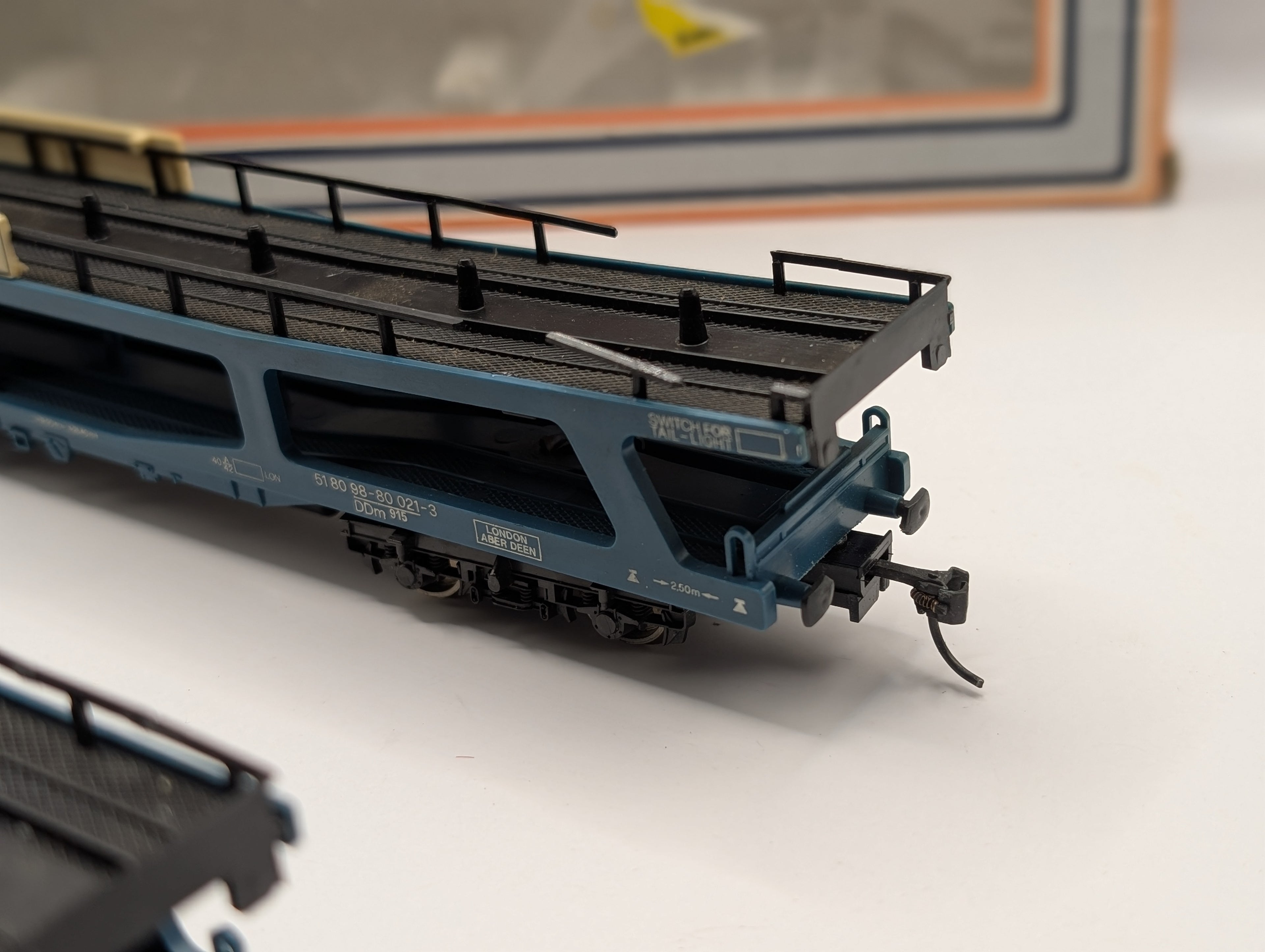 Lima OO Gauge Blue Bogie Car Transporter Wagons Pair - Kadee Modified - Boxed (Spares/Repair)