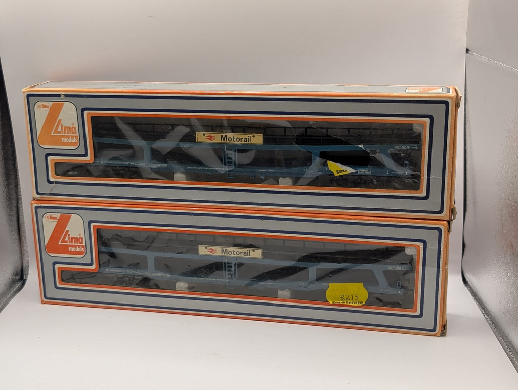 Lima OO Gauge Blue Bogie Car Transporter Wagons Pair - Kadee Modified - Boxed (Spares/Repair)