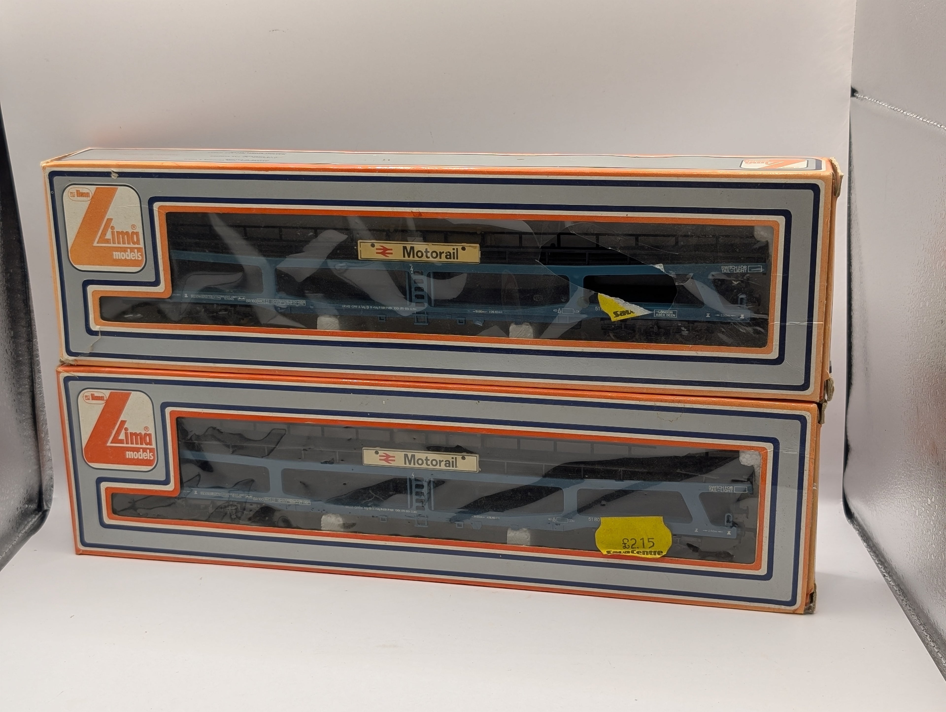 Lima OO Gauge Blue Bogie Car Transporter Wagons Pair - Kadee Modified - Boxed (Spares/Repair)